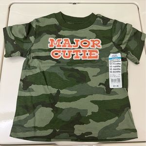 Okie dokie SS T-shirt “Major Cutie” 12 months Green Camo 100% Cotton NWT
